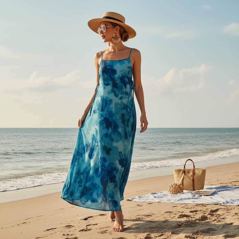 Trixxi Blue Watercolor Maxi Dress – Size Large – NWT
